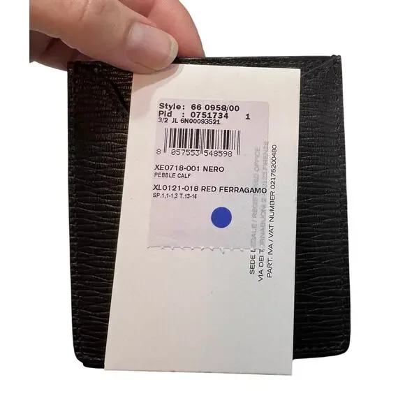 NWT Auth Salvatore Ferragamo Gancini Black Red Leather Card Case Holder